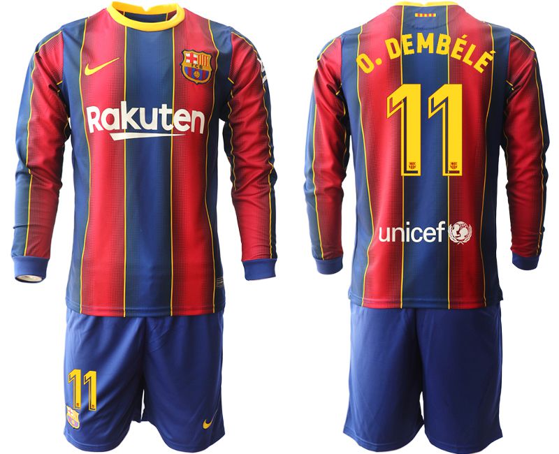 Men 2020-2021 club Barcelona home long sleeve #11 red Soccer Jerseys
